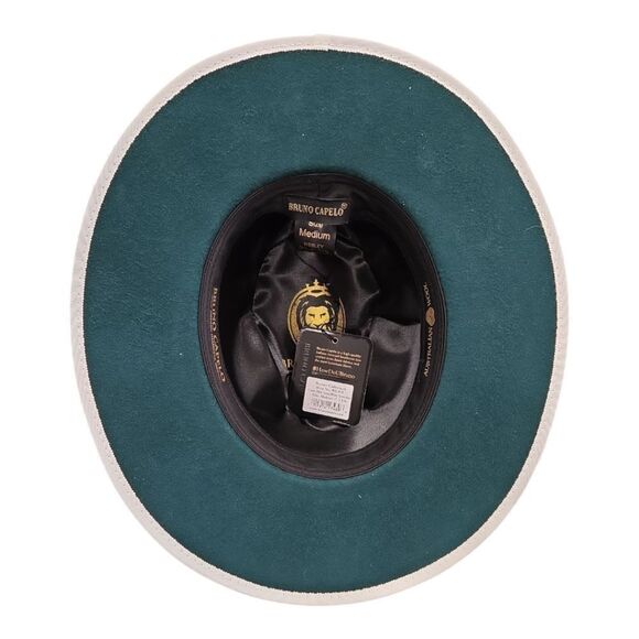 MEN'S BRUNO CAPELO WESLEY GREEN MULTI WIDE BRIM PINCH FRONT FEDORA HAT. WE-979. - Picture 7 of 9